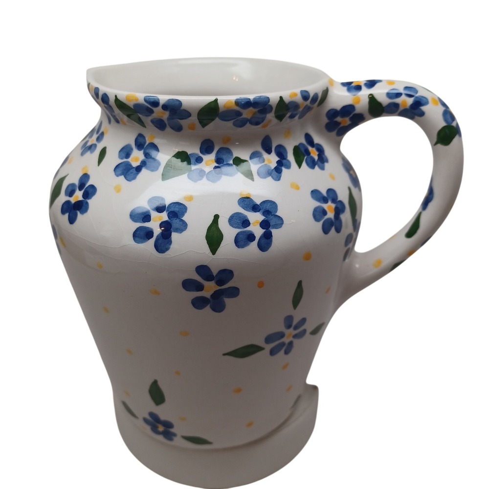 Casa Fina Portugal Hand Painted Blue Floral Ceramic Pitcher Rijos 728 vi 6.75in